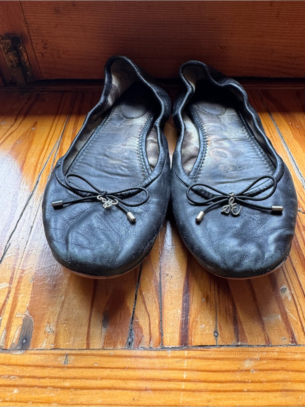 Sam Edelman Felicia Black Leather Ballet Flats with Bow